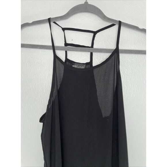 Vintage Y2K Wet Seal Sheer Black Slip Dress Nightie Spaghetti Strap Side Slits M - Picture 2 of 7